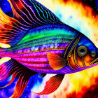 Colorful digital artwork: Fish in abstract, psychedelic space