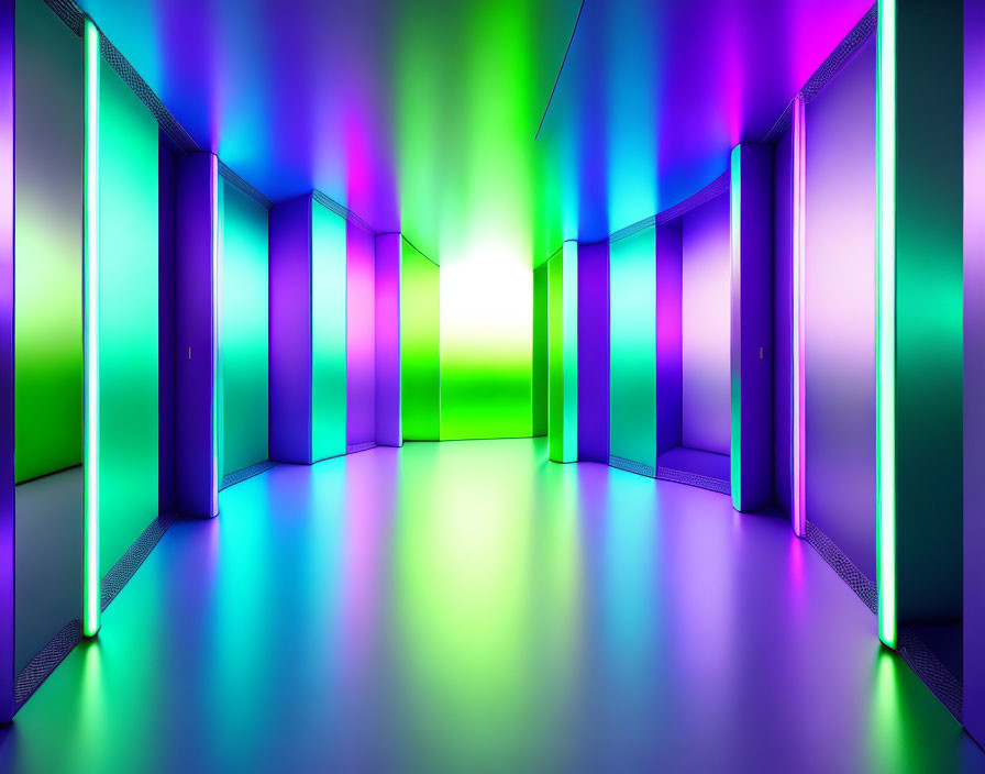 Futuristic corridor with vibrant neon lights