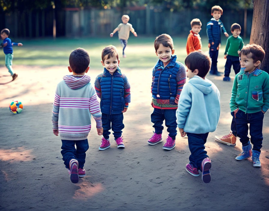 Diverse children playing with ball in park