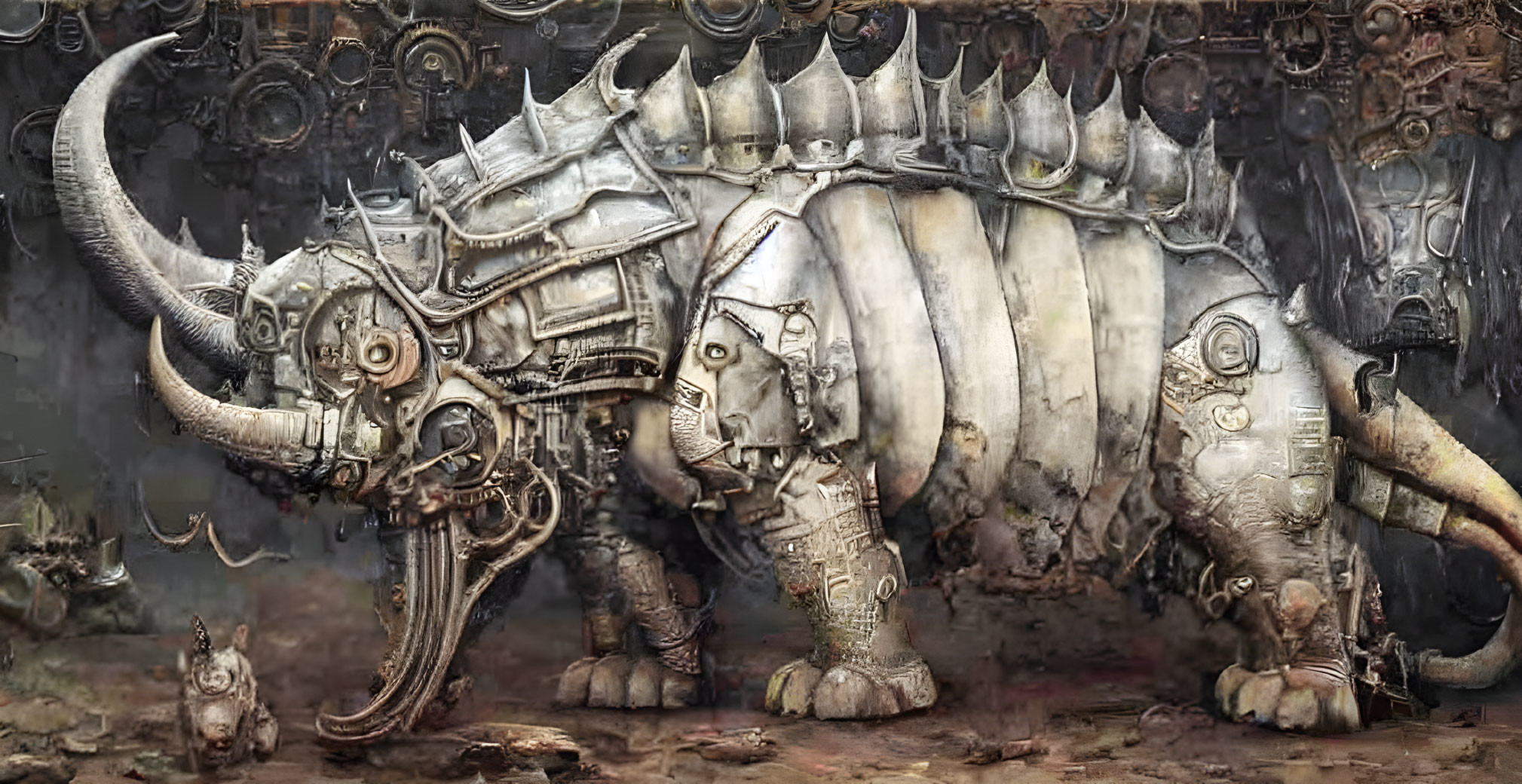 Mechanical Elephant with Armor and Mouse Detail