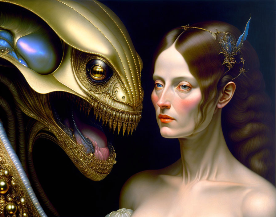 Surreal Artwork Featuring Woman and Fantastical Creature