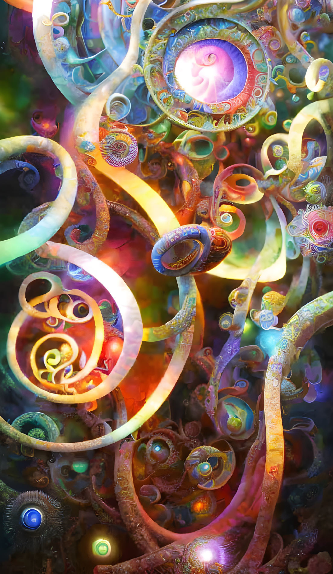 Colorful Abstract Image with Swirling Patterns and Fractals