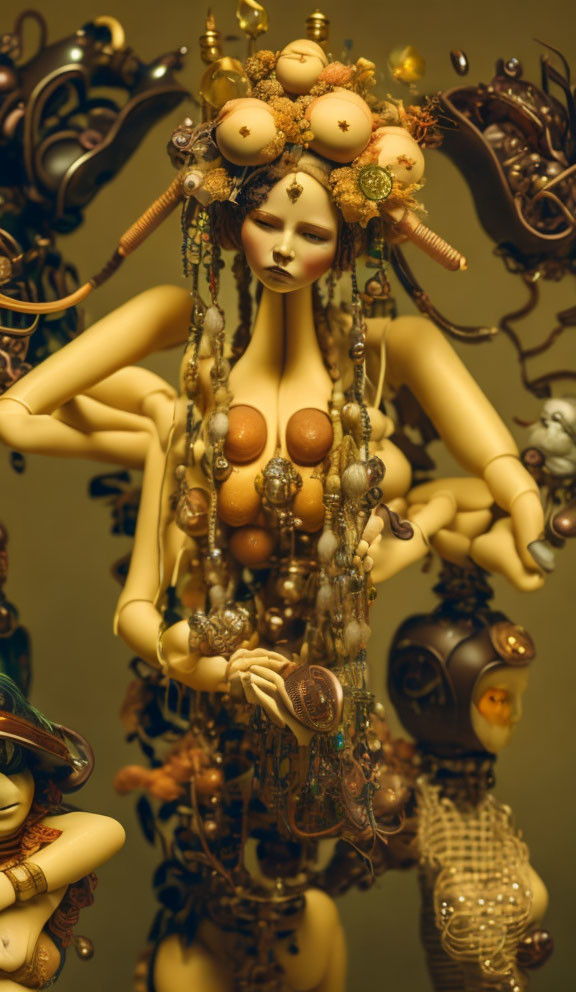 Intricate surreal figure with multiple arms and serene expression