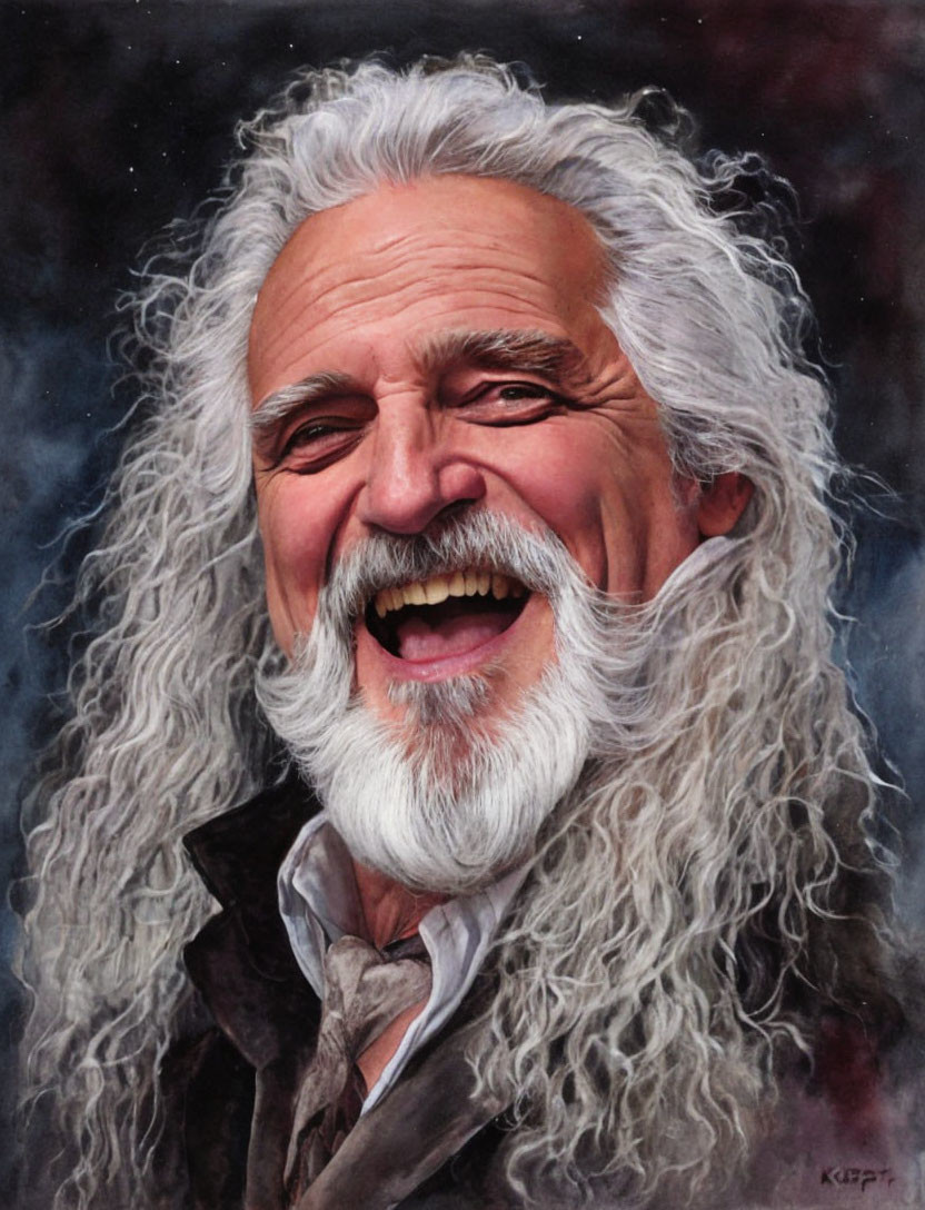 Elderly man portrait with white beard and joyful expression