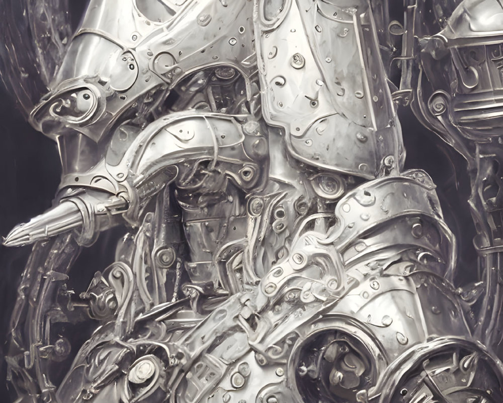 Detailed Mechanical Knight Drawing with Intricate Armor