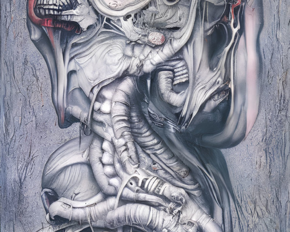 Surreal biomechanical painting with organic and mechanical elements