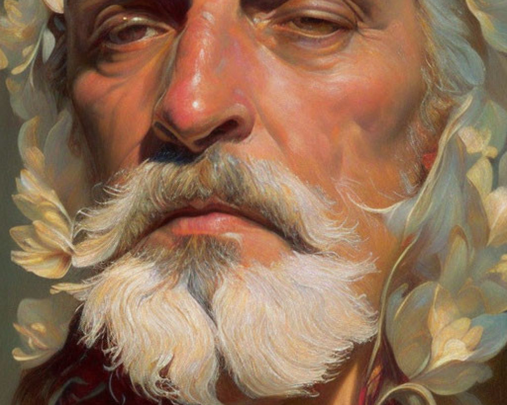 Detailed Digital Portrait of Older Man with White Beard and Floral Robe