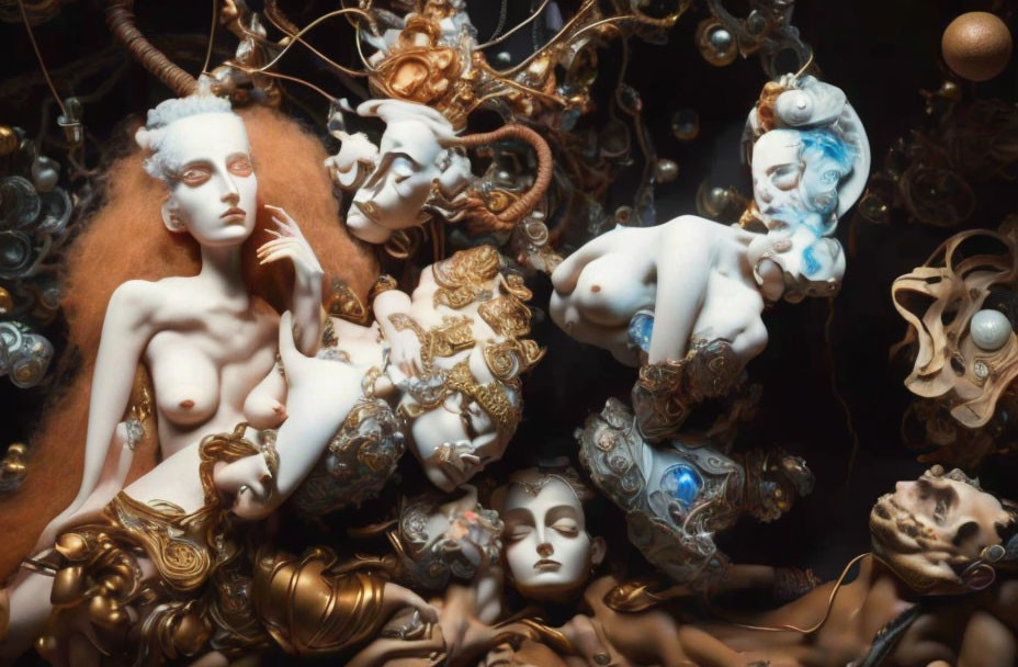 Intricate Baroque-Inspired Sculpture with Multiple Figures