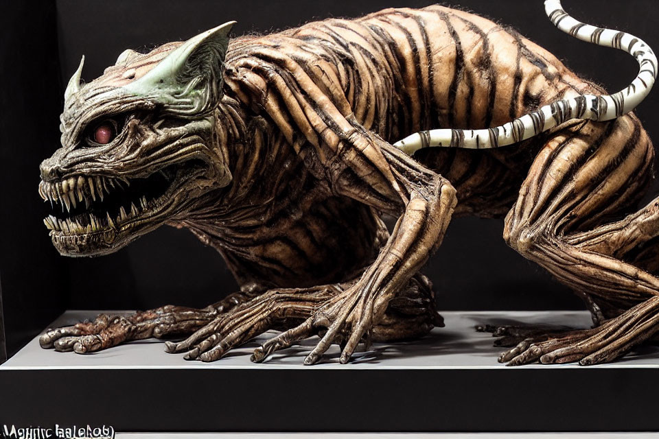 Detailed Model of Fantastical Creature with Striped Skin, Feline Body, Long Tail, and