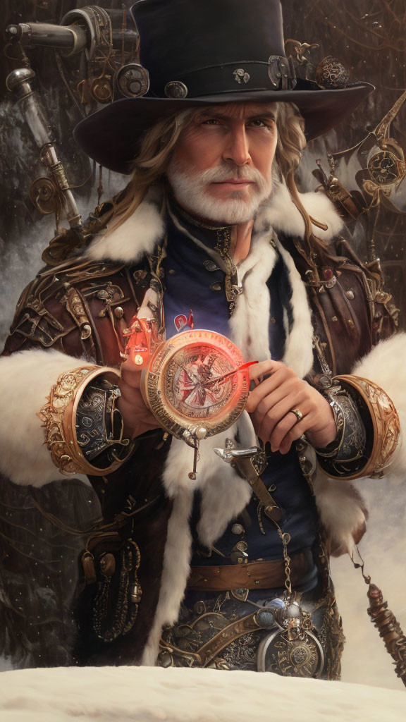 Fantasy character with magical compass in ornate attire