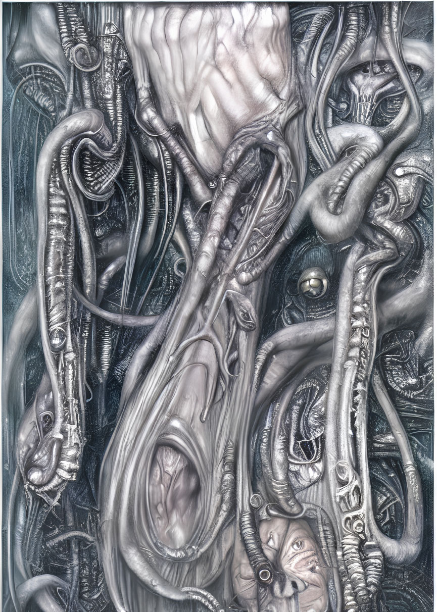 Surreal biomechanical artwork with organic and mechanical blend