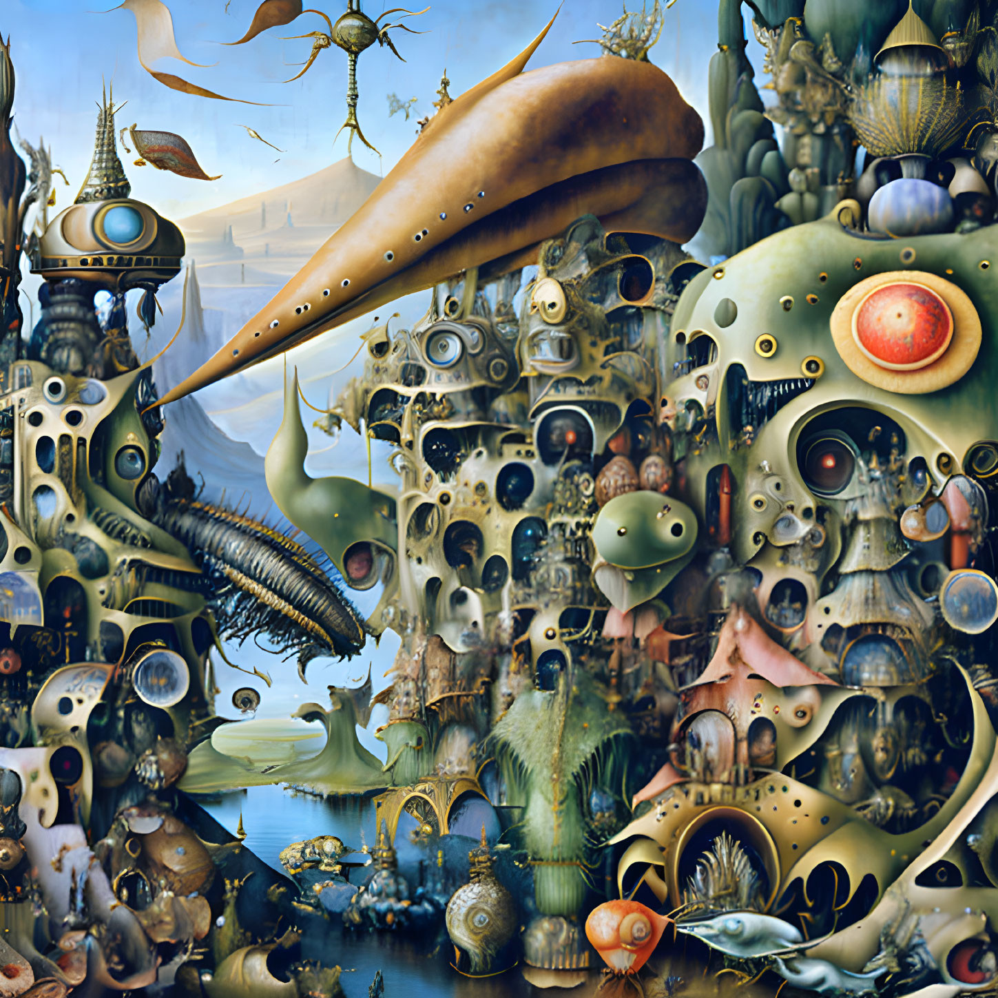 Surreal landscape with biomorphic structures and organic-mechanical blend