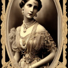 Sepia-Toned Vintage Portrait of Woman in Ornate Frame