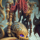 Whimsical puppet character in front of ornate fantasy backdrop