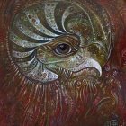 Detailed Painting of Eagle with Colorful Feathers & Gold Accents