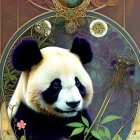 Colorful Panda Illustration with Floral Patterns and Celestial Sphere