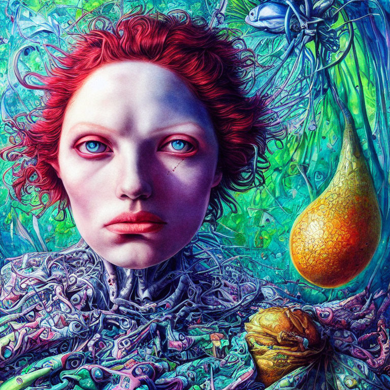 Colorful Artwork: Red-Haired Woman in Fantasy Setting