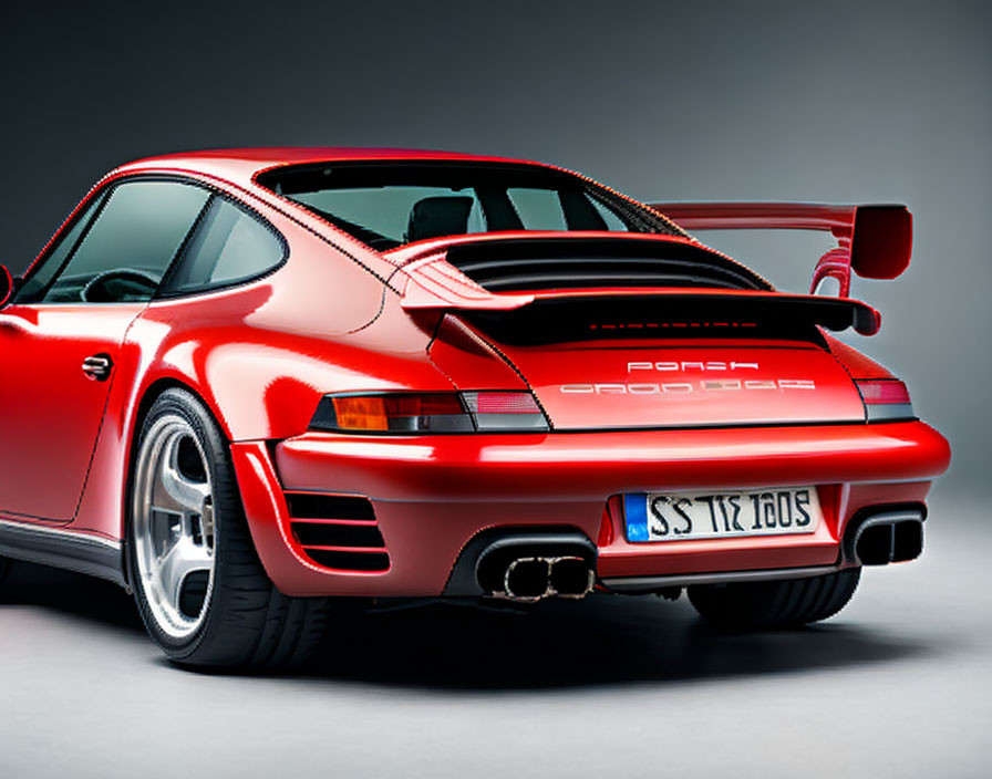 Red Porsche 911 Turbo with Large Spoiler and Dual Exhausts