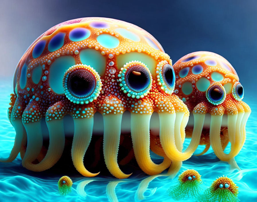 Colorful Stylized Octopuses with Large Eyes and Intricate Skin Patterns