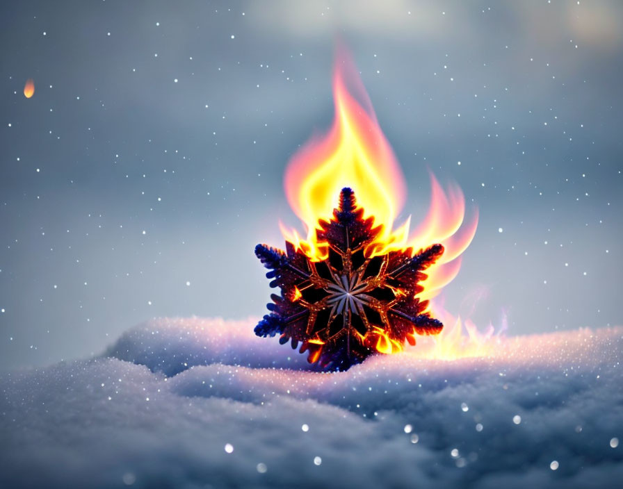 Snowy Landscape with Pine Cone Emitting Fiery Glow