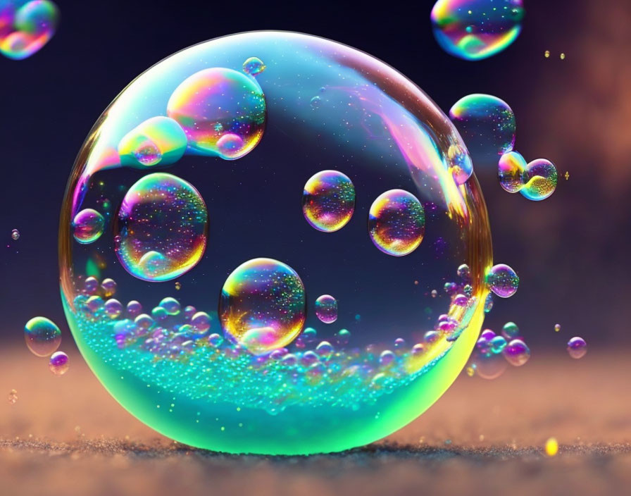 Colorful Swirling Soap Bubbles on Blurred Background