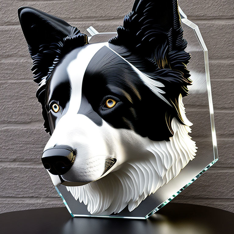 Layered 3D Border Collie head illustration in transparent sheets