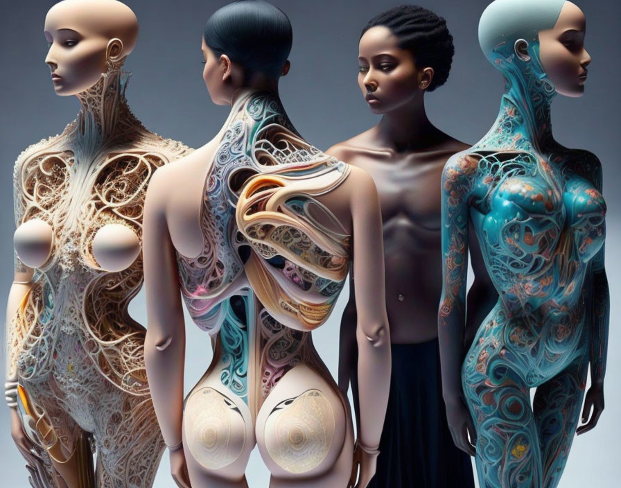 Mannequins with artistic internal anatomy designs