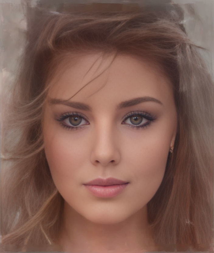 Woman with Striking Facial Features and Hazel Eyes in Makeup Portrait