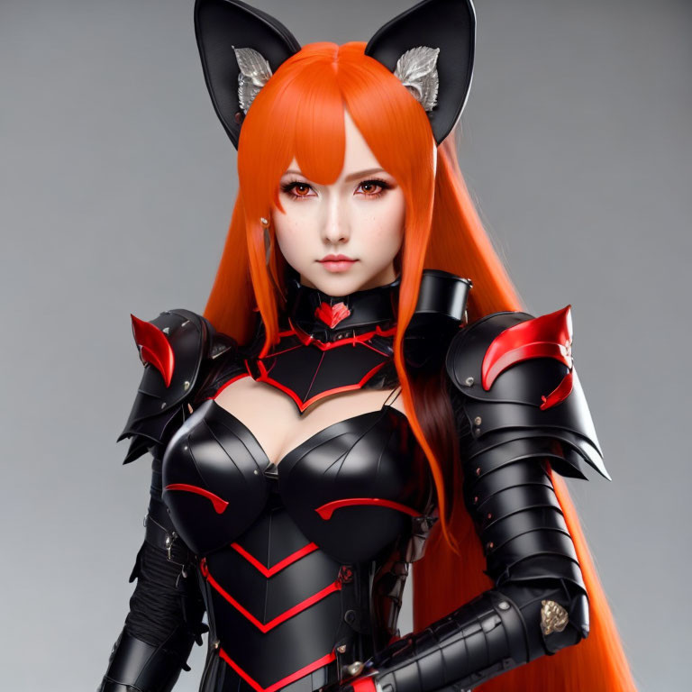 Character with Orange Hair and Cat Ears in Fantasy Armor Pose