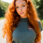 Person with Red Hair, Green Eyes, and Grey T-Shirt Outdoors