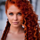 Portrait of woman with vibrant red hair, intricate braid, and green eyes