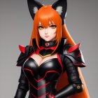 Character with Orange Hair and Cat Ears in Fantasy Armor Pose