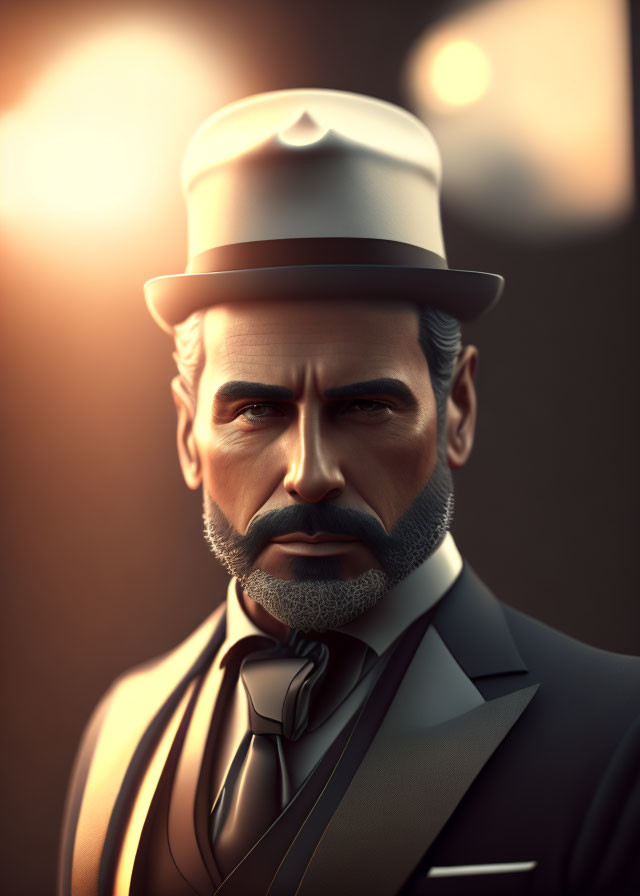 Stylized 3D portrait of distinguished man in formal attire