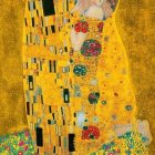 Embracing figures in gold and colors reminiscent of Gustav Klimt's style