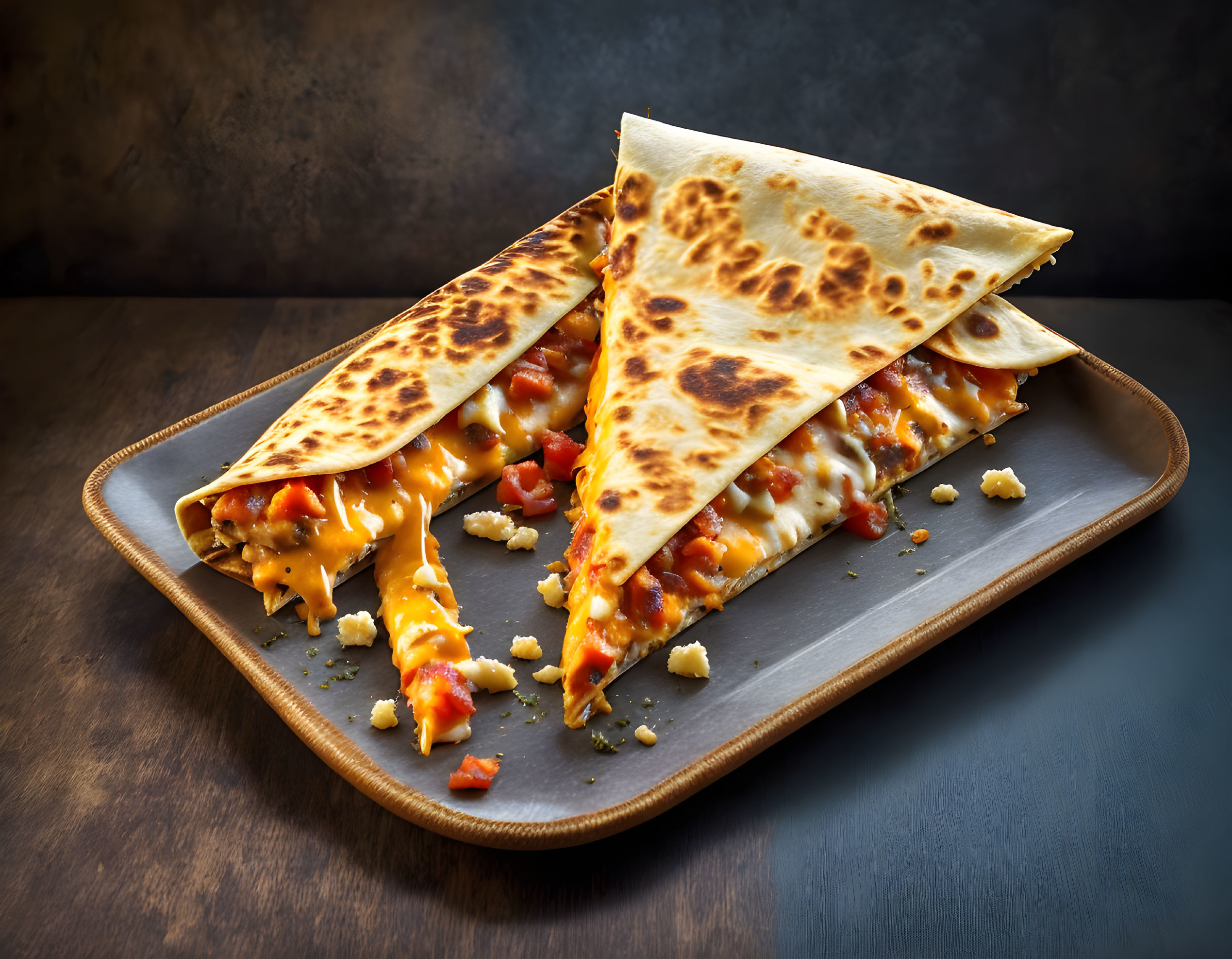 Cheese and Tomato Quesadilla on Plate with Crispy Tortilla