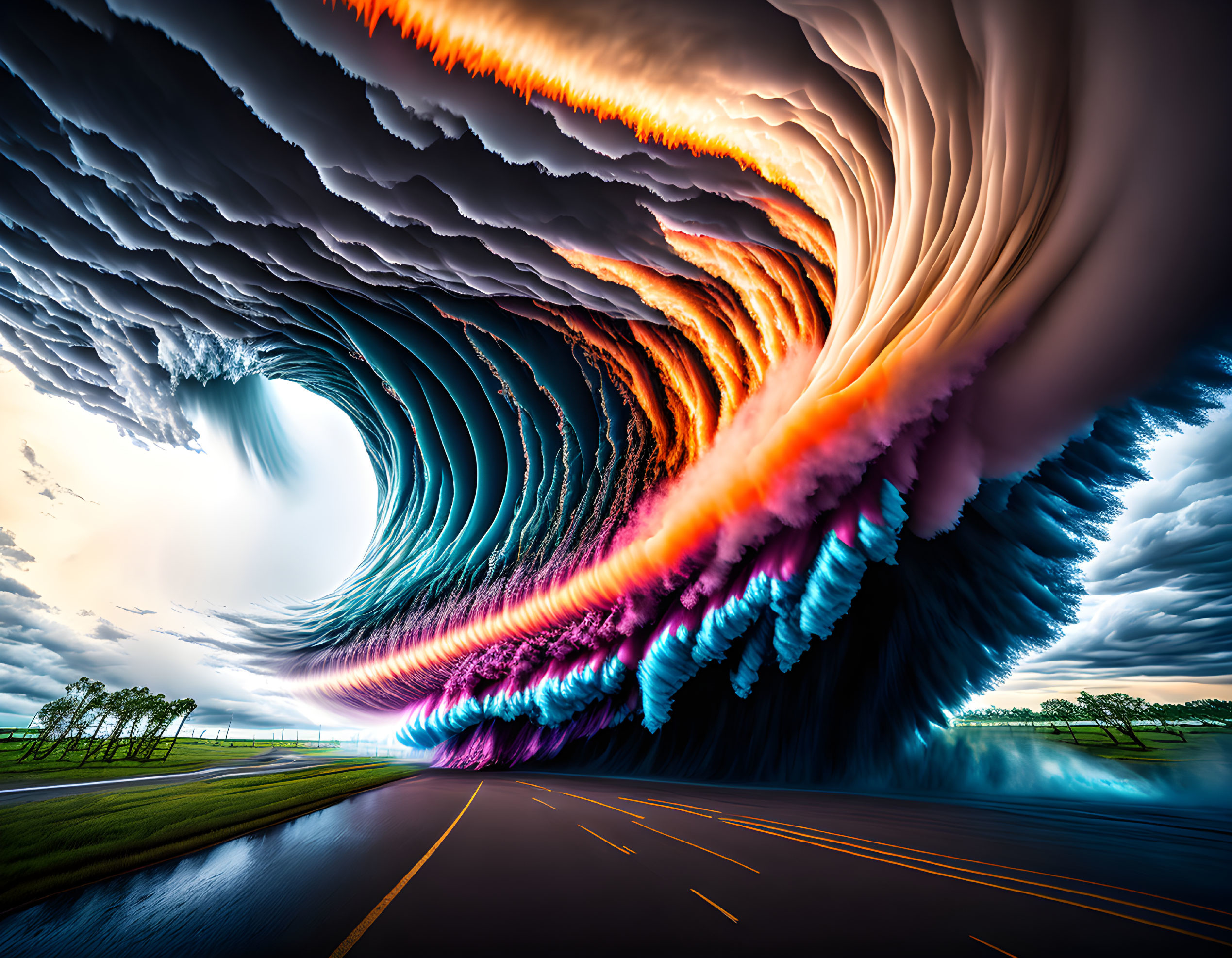 Colorful Cloud Formation Resembling Vibrant Wave in Sky