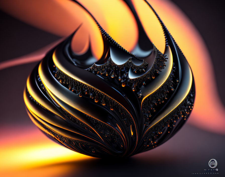 High-Resolution Abstract Fractal Art with Black and Orange Stripes