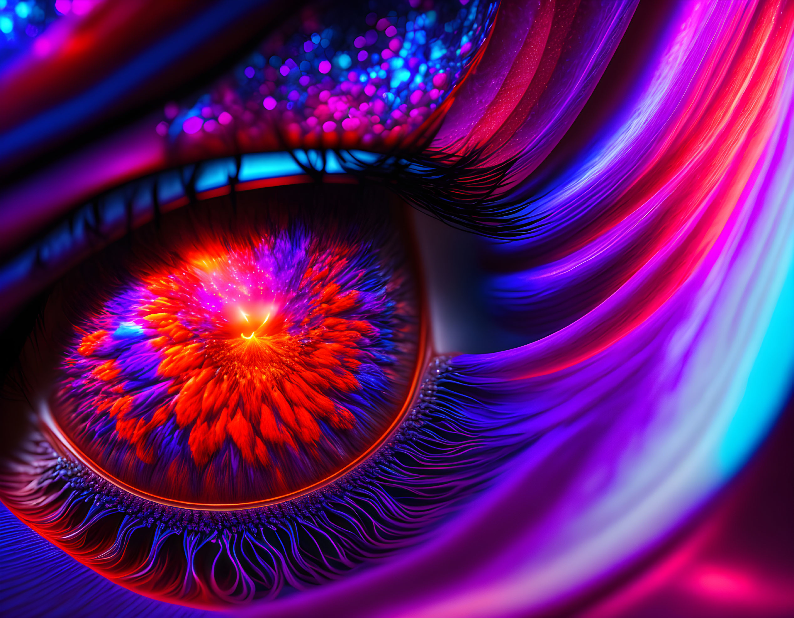 Colorful and Abstract Eye Close-up with Dynamic Motion Energy