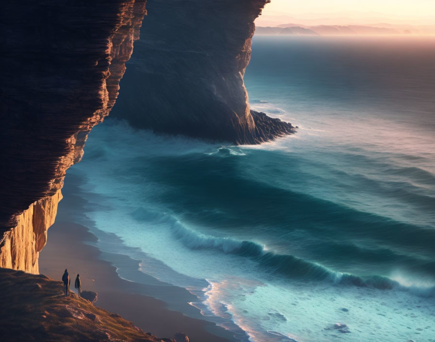 Couple admiring ocean view at sunset from cliff