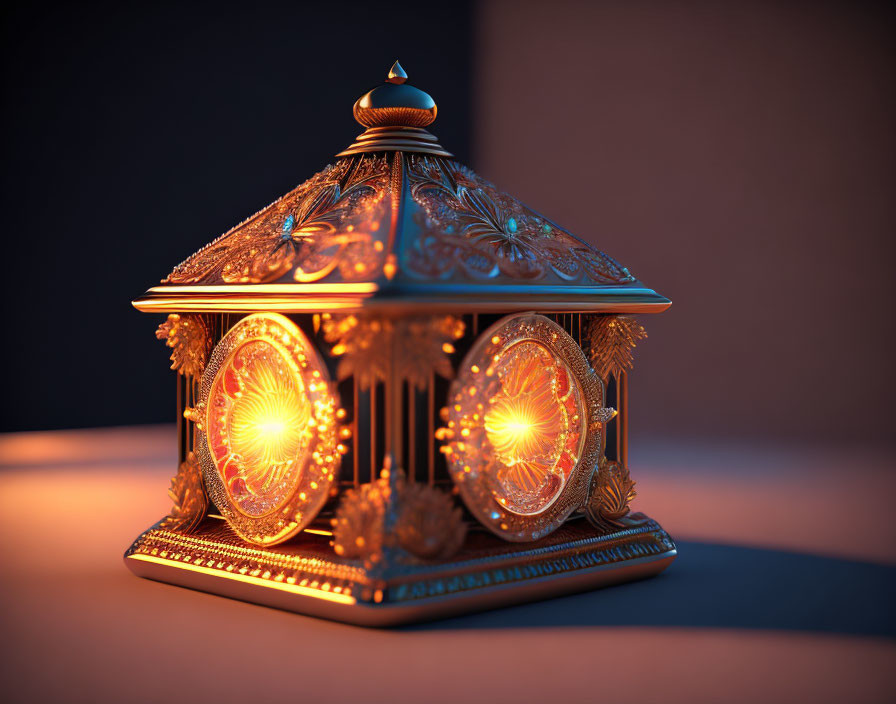 Intricate Ornate Lantern Emitting Warm Glow