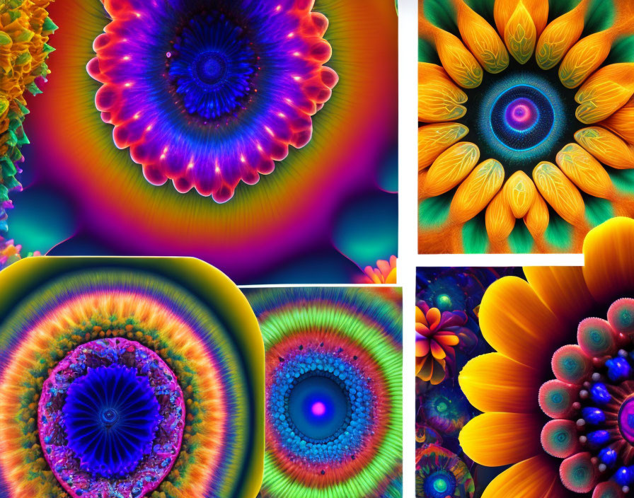 Colorful Fractal Collage with Vibrant Flower-Like Shapes