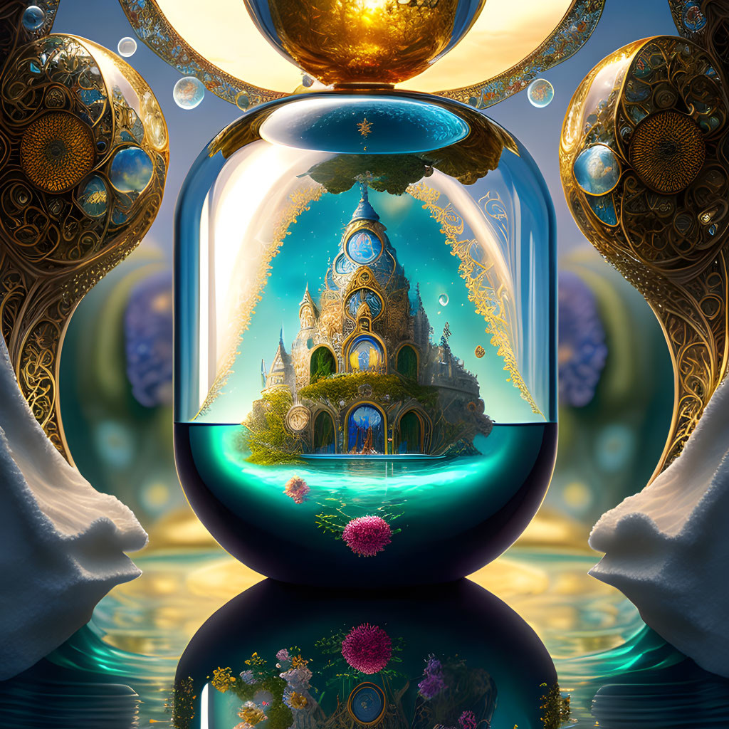 Intricate Castle and Stars in Fantastical Hourglass Display