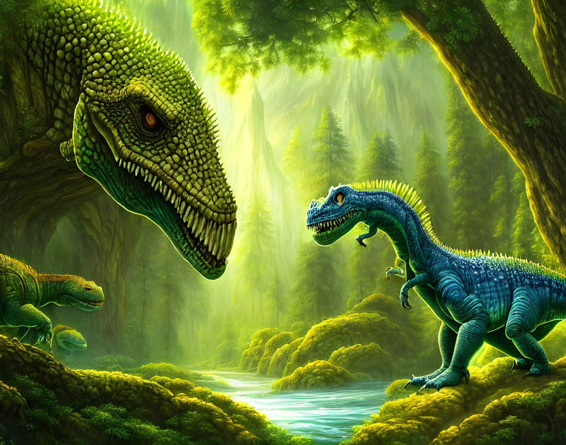 Detailed Dinosaur Scene in Lush Forest