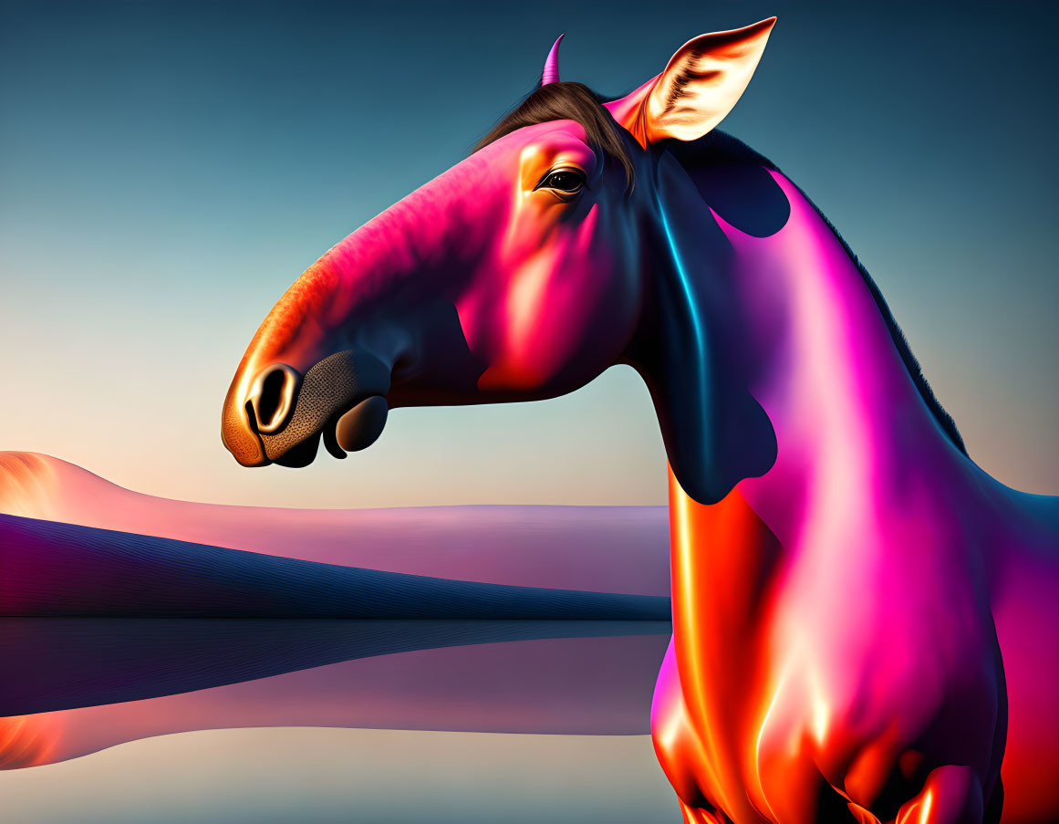 Vibrant pink and purple stylized horse in colorful digital art