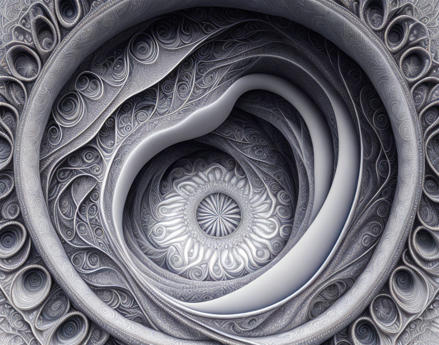 Intricate Monochromatic Fractal Spiral Illusion