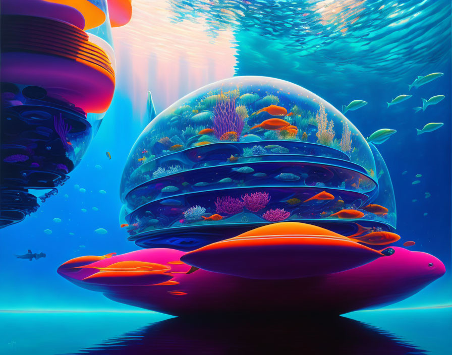 Colorful Underwater Ecosystem with Coral, Marine Life, and Fish