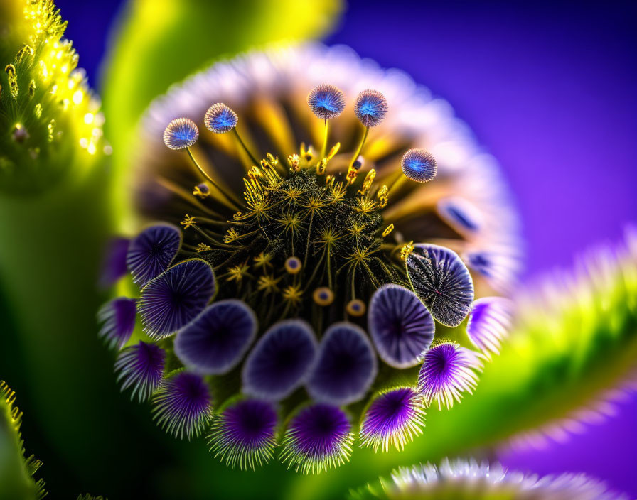 Detailed macro photograph of purple flower against velvety backdrop