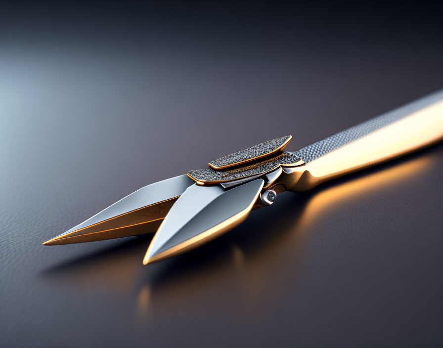 Luxurious golden knife with ornate handle on dark background