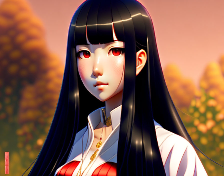 3D Rendered Image of Girl with Long Black Hair in White Outfit