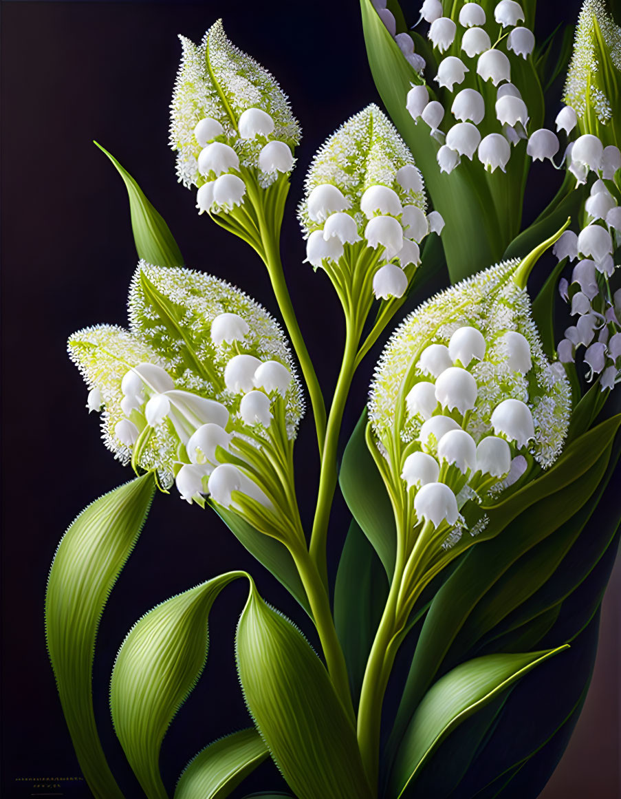 White Lily of the Valley Flowers on Dark Background